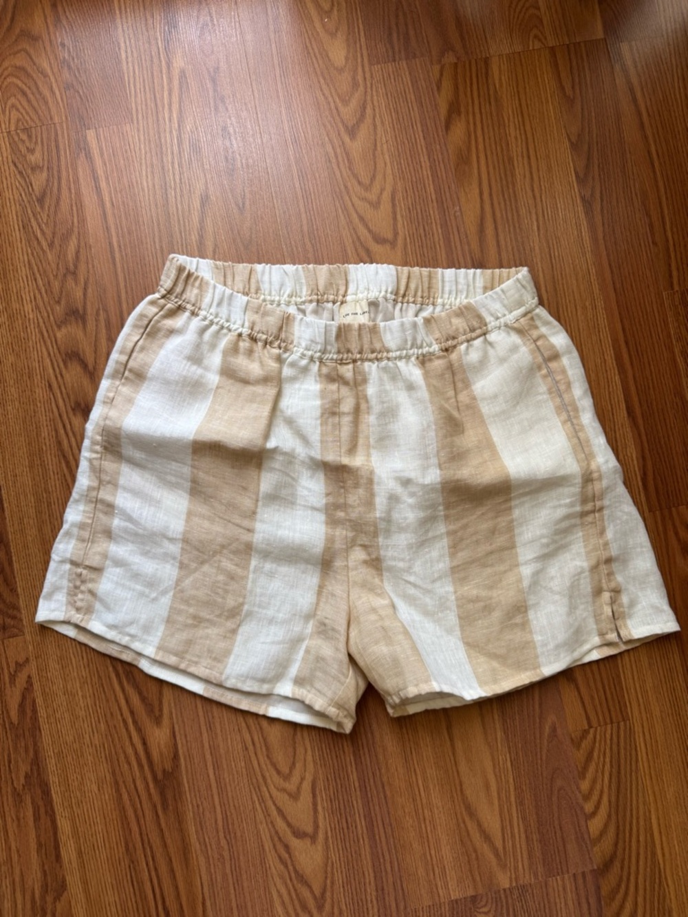 Madewell Easy Pull-On Shorts Lightspun Cotton Linen Beige Stripe Size XXL NWT
